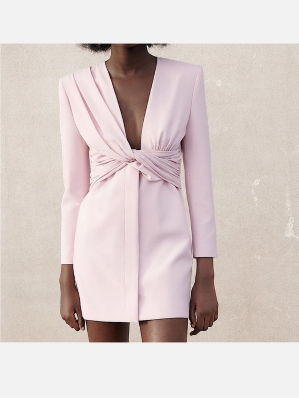 Zara Pale Pink Twist Front Long Sleeve Blazer Mini Dress NWT Size Large